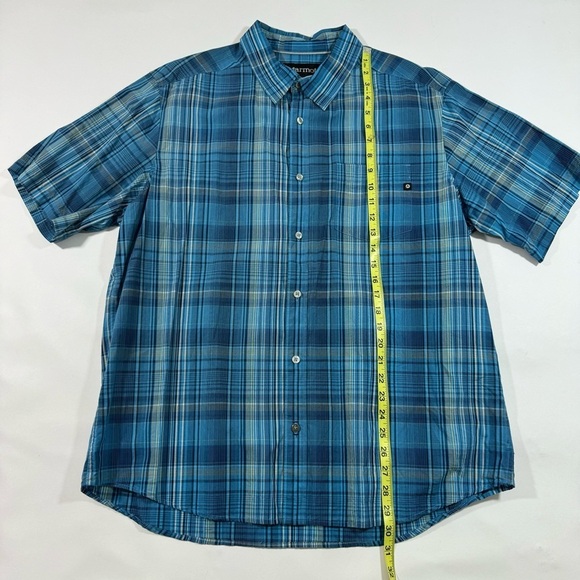 Marmot Mens Button Front Shirt Blue Plaid Short Sleeve - Picture 7 of 7